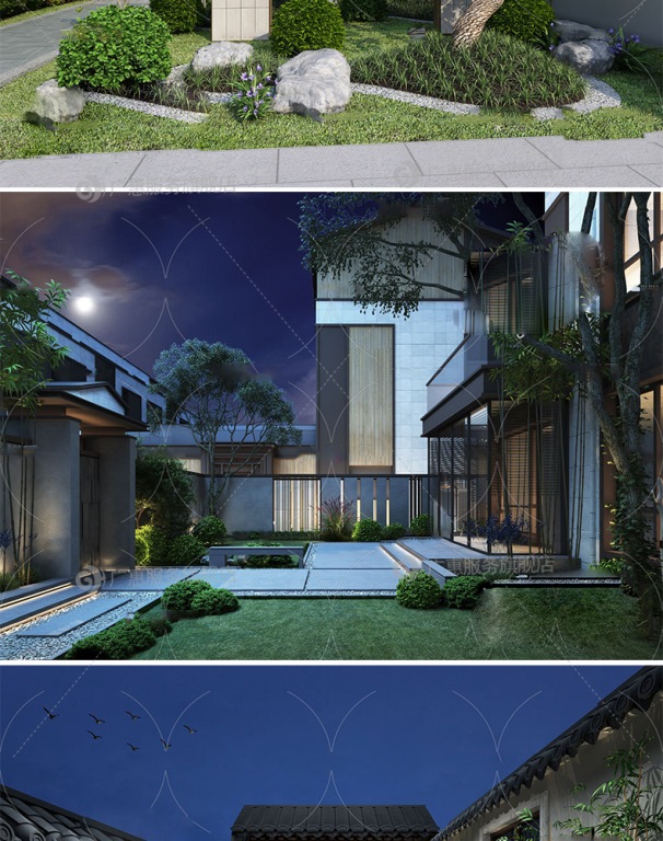 B317 花园庭院阳台天台园林中式植物露台民宿别墅小院景观3D模型-第4张图片