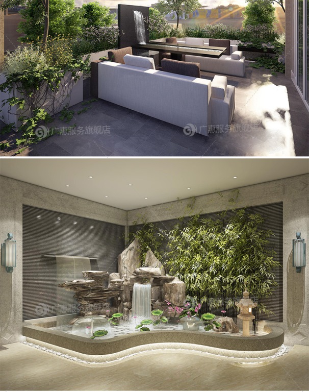 B317 花园庭院阳台天台园林中式植物露台民宿别墅小院景观3D模型-第10张图片