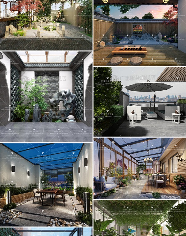 B317 花园庭院阳台天台园林中式植物露台民宿别墅小院景观3D模型-第14张图片