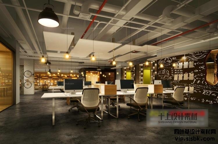 2017loft工业风格办公室装修设计3D模型效果图桌椅3Dmax模型素材-第3张图片
