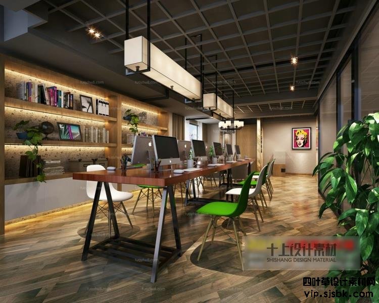 2017loft工业风格办公室装修设计3D模型效果图桌椅3Dmax模型素材-第76张图片